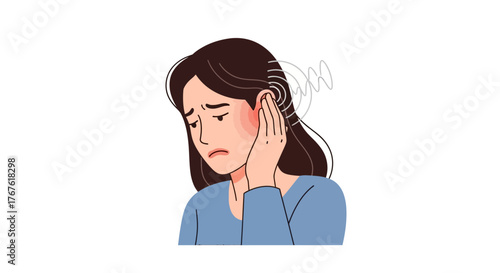 Woman Experiencing Ear Pain, Illustrated with Graphic Symbolizing Sound Waves