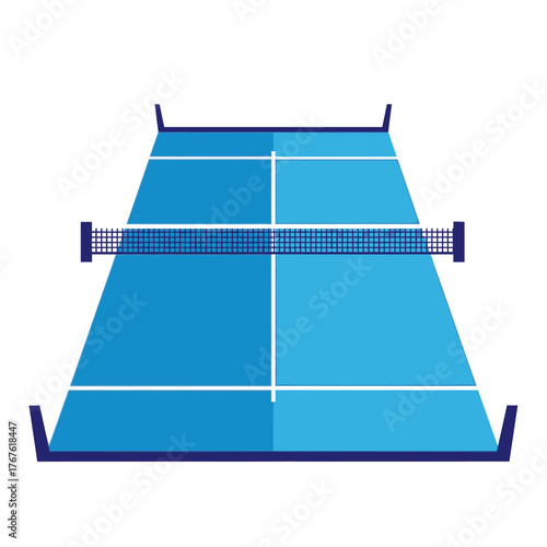 Blue Badminton Court Illustration with Net and Lines.