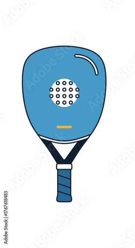 Blue Padel Racket Illustration with Perforated Surface and Wrapped Handle.