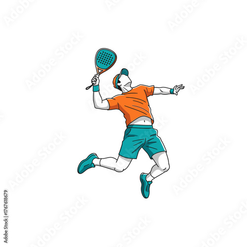 Dynamic Padel Player in Mid-Air Strike.