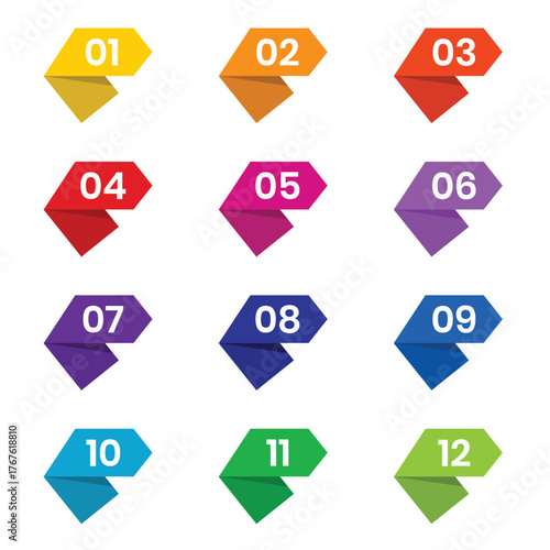 Simple Colorful Paper Arrow Numbered List Point Graphic Element