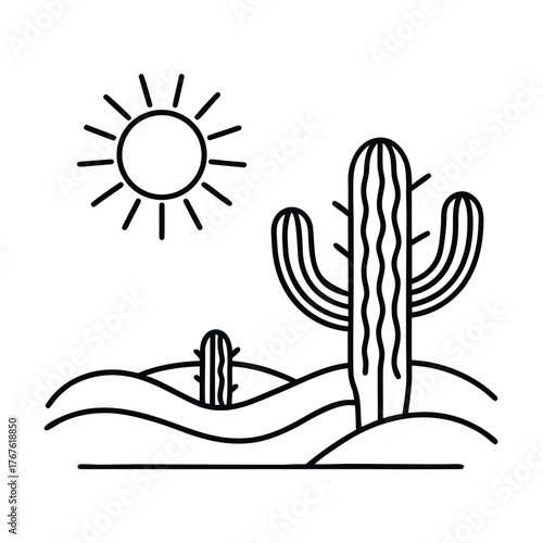 Minimalist Cactus and Sun Desert Scene Illustration