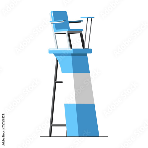 Illustration of a lifeguard chair with a blue and gray color scheme.