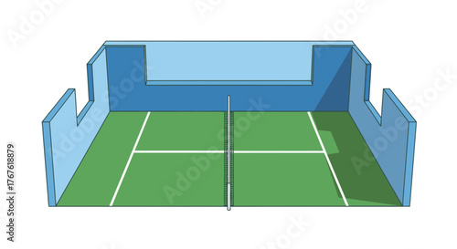 Illustration of a Padel Court with Green Surface and Blue Walls.