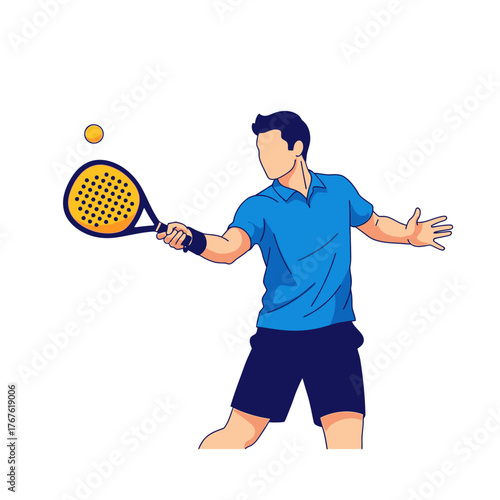 Man Playing Padel Tennis with Racket and Ball in Action.