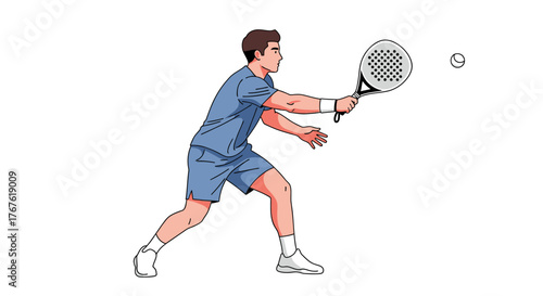 Man Playing Padel Tennis with Racket and Ball.