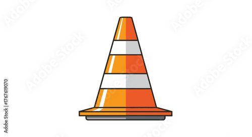 Orange and White Striped Traffic Cone for Road Safety.