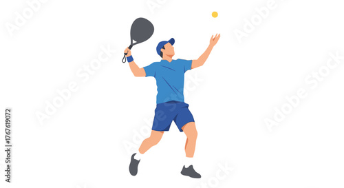 Man Serving in Padel Tennis Match with Ball and Racket.
