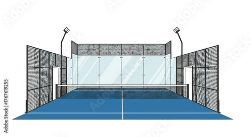 Padel Court Illustration - Modern Sports Facility for Racket Games.