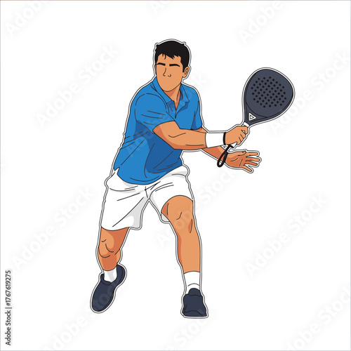 Padel Player Ready to Strike the Ball with Determination.