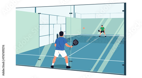 Padel Match - Two Players Engaged in Intense Game on Court.