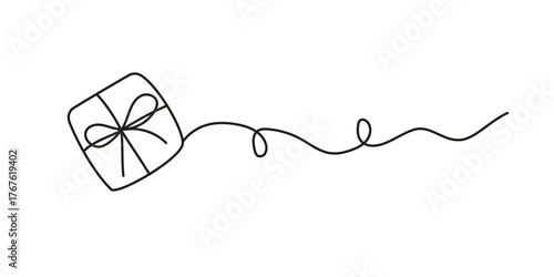Creative outline of a gift box with ribbon and a playful string effect
