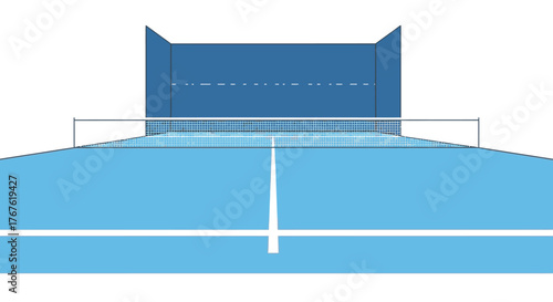 Squash Court Illustration - Front View of a Blue Indoor Court.