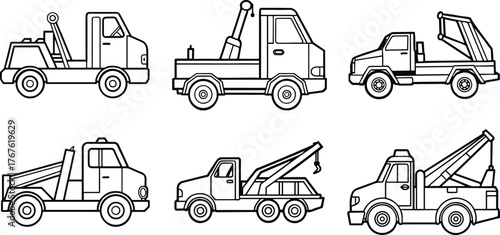Set of tow truck outline vector for auto services