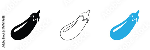 Discover diverse eggplant icons offering solid, outline, and bold blue options. Ideal for recipes, health blogs, and culinary branding, these versatile visuals enhance any food-related project.