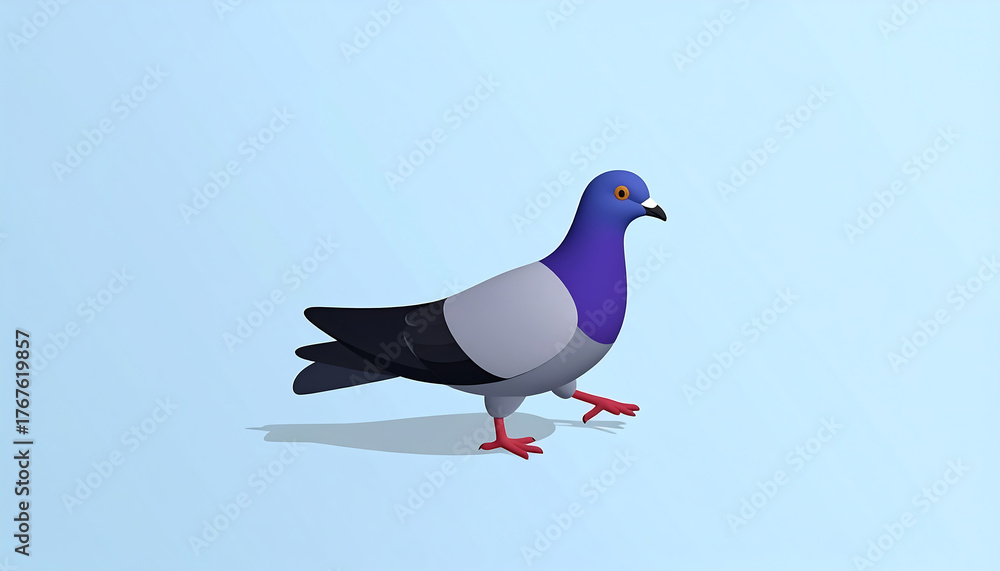 Fototapeta premium Cartoon pigeon walking with a light blue background for various uses