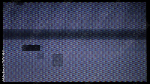 screen texture of an old VHS video tape file, with a blue color dot background and a grainy film effect. Photo overlay via blend mode or half dot print layer.