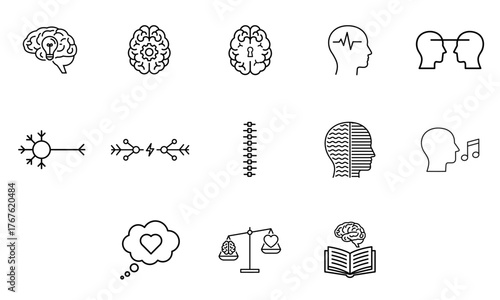 Neuroscience and Mental Health Vector Icons Set for Medical and Cognitive Sciences