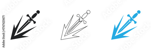 Powerful sword icon with dynamic motion lines conveys decisive action and breakthrough success, perfect for modern branding and impactful digital projects.