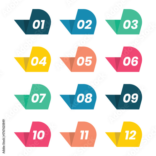 Modern Flat Design bullet Numbering Ribbon Style Banner with Colorful Variation