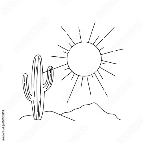 Minimalist Cactus and Sun Desert Scene Illustration