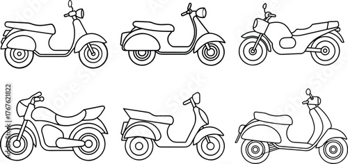 Set of scooter outline vector for urban mobility design