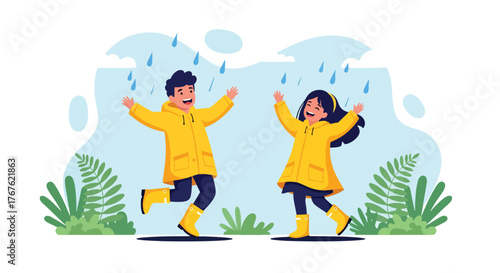 Adobe illustrator artwork vector illustration. A joyful little boy in red shorts splashes water from a blue bucket at the beach, embodying summer fun and playful childhood