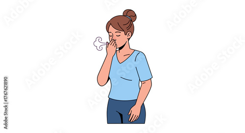 Woman Pinching Nose Vector Illustration for Allergy Season