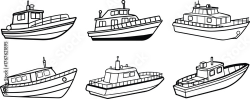Set of utility boat outline vector for marine service design