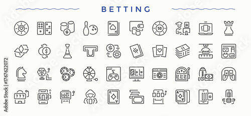 Betting linear icon collection. Trendy minimal icons. Editable stroke collections. Gambling icon set. Contains such symbols as gambling, gamble, dice, card, poker and more.