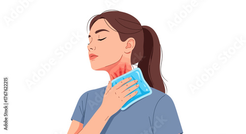 Woman applying ice pack to neck for pain relief and inflammation reduction