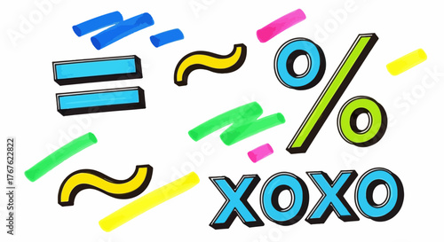 Vibrant and playful digital illustration featuring a variety of colorful shapes and symbols