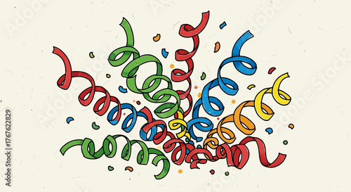 Vibrant hand-drawn confetti illustration evoking celebration and festive cheer for party themes