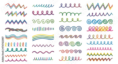 Vibrant assortment of hand-drawn line art borders and dividers for creative projects offering