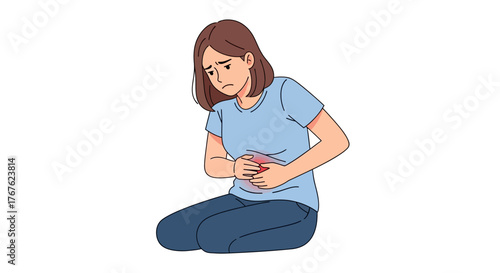 Woman experiencing stomach pain Illustration of abdominal discomfort and health concerns