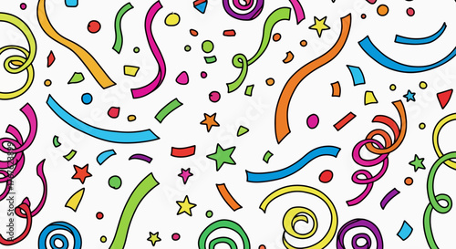 Festive celebration background with colorful confetti and streamers for party decorations event
