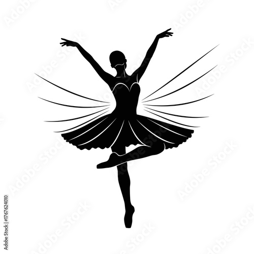 Ballerina dancing gracefully in a black silhouette style  