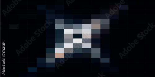 A highly pixelated, abstract image of a distant star or celestial body glowing in the vastness of dark space.