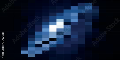 Pixel art illustration of a glowing blue circular disc with a bright white center on a dark background.