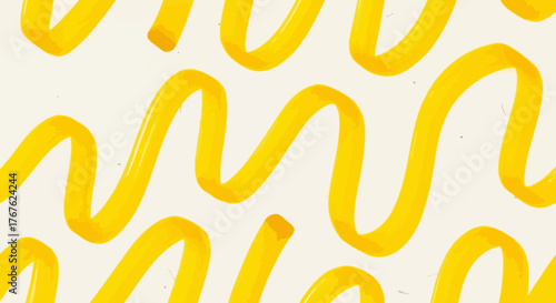 Seamless sunshine abstract doodle pattern with vibrant yellow curves and wavy brushstrokes