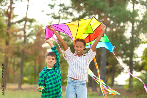 Happy children with kite in...