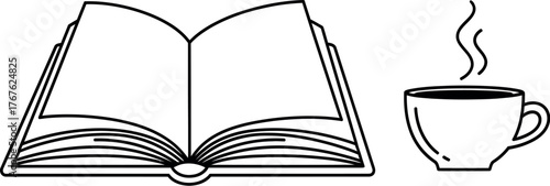 Book and coffee illustration vector graphic reading time study break relaxation time