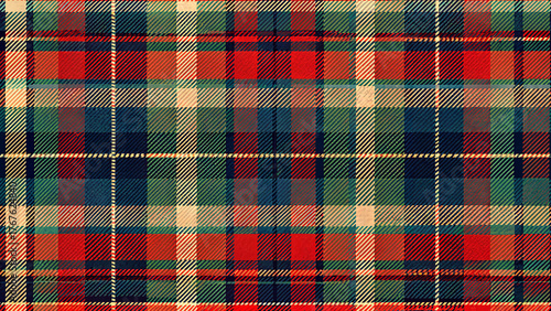 Plaid Tartan Seamless Pattern, European Western Scottish Highland Check, Red Navy Green Twill Woven Fabric Texture, Vintage Flannel Repeat Tile Background for Textile and Wallpaper
