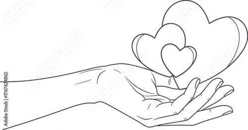 Hand holding hearts illustration vector graphic design love and care concept art