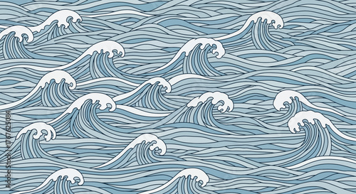 Seamless retro wave pattern with ocean waves in a dynamic linear style