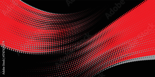 Abstract speed line style black halftone banner design template. Red and gray halftone dot pattern with grunge texture. Sporty style black and white dot pop art comic, Vector Illustration.