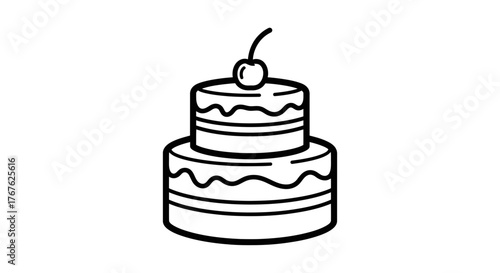Vector illustration of a two tier cake with cherry topper isolated on white