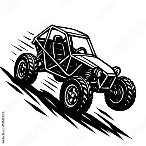 off-road dune buggy climbing a steep hill
