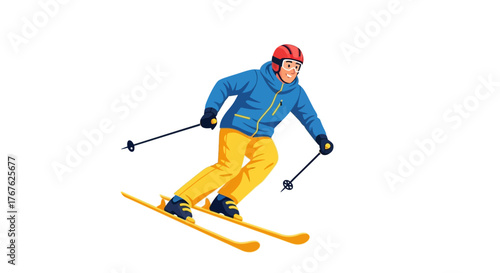 Skier Enjoying the Winter Season An Illustration of Someone Skiing Downhill on Snowy Slopes