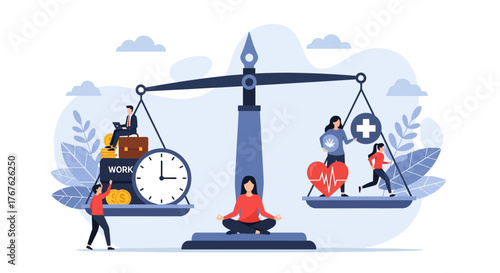 Work-Life Balance: Health, Career & Wellness Equilibrium Illustration